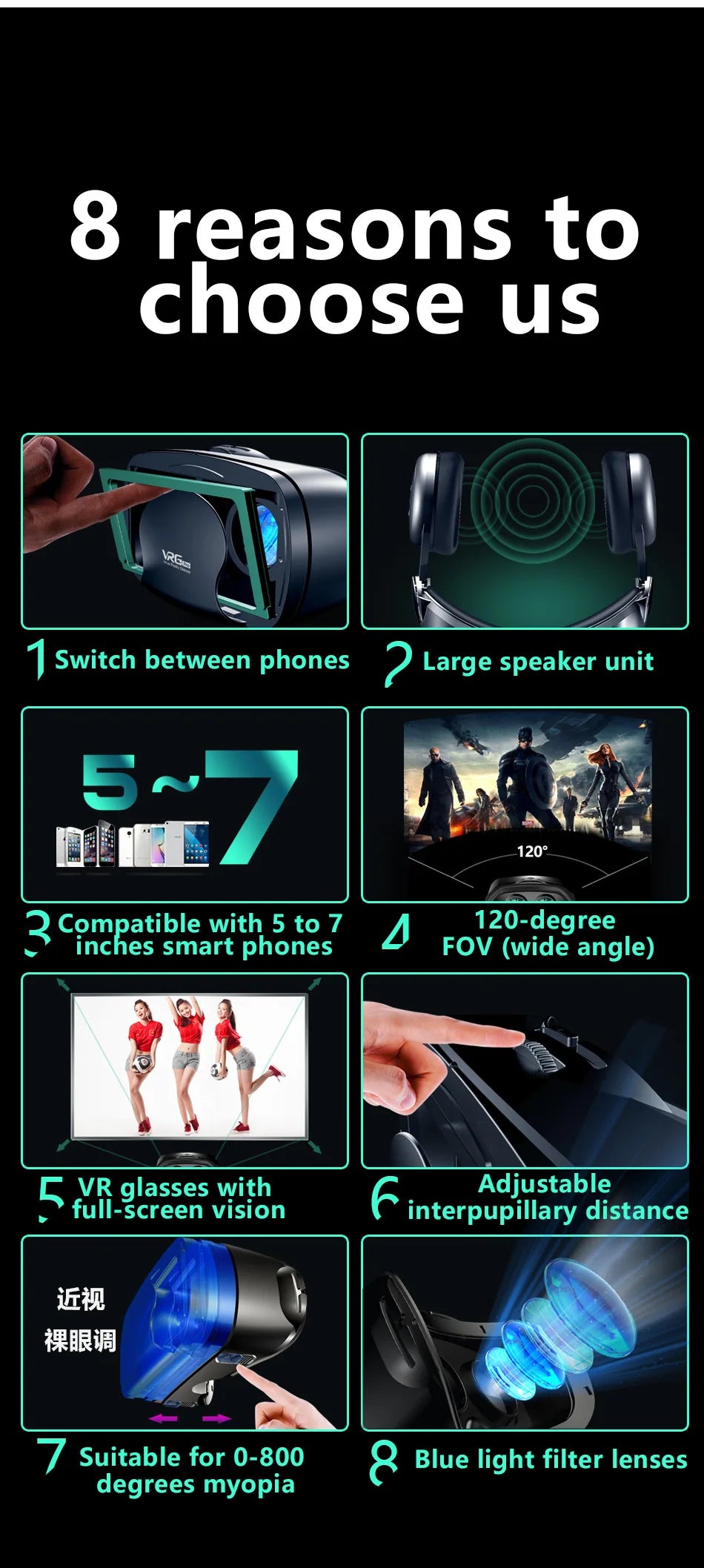 VRG Pro Viar VR Glasses 3D Virtual Reality Headset Helmet Goggles Device Lenses For Smartphone Phone Smart Hedset Gogle Children
