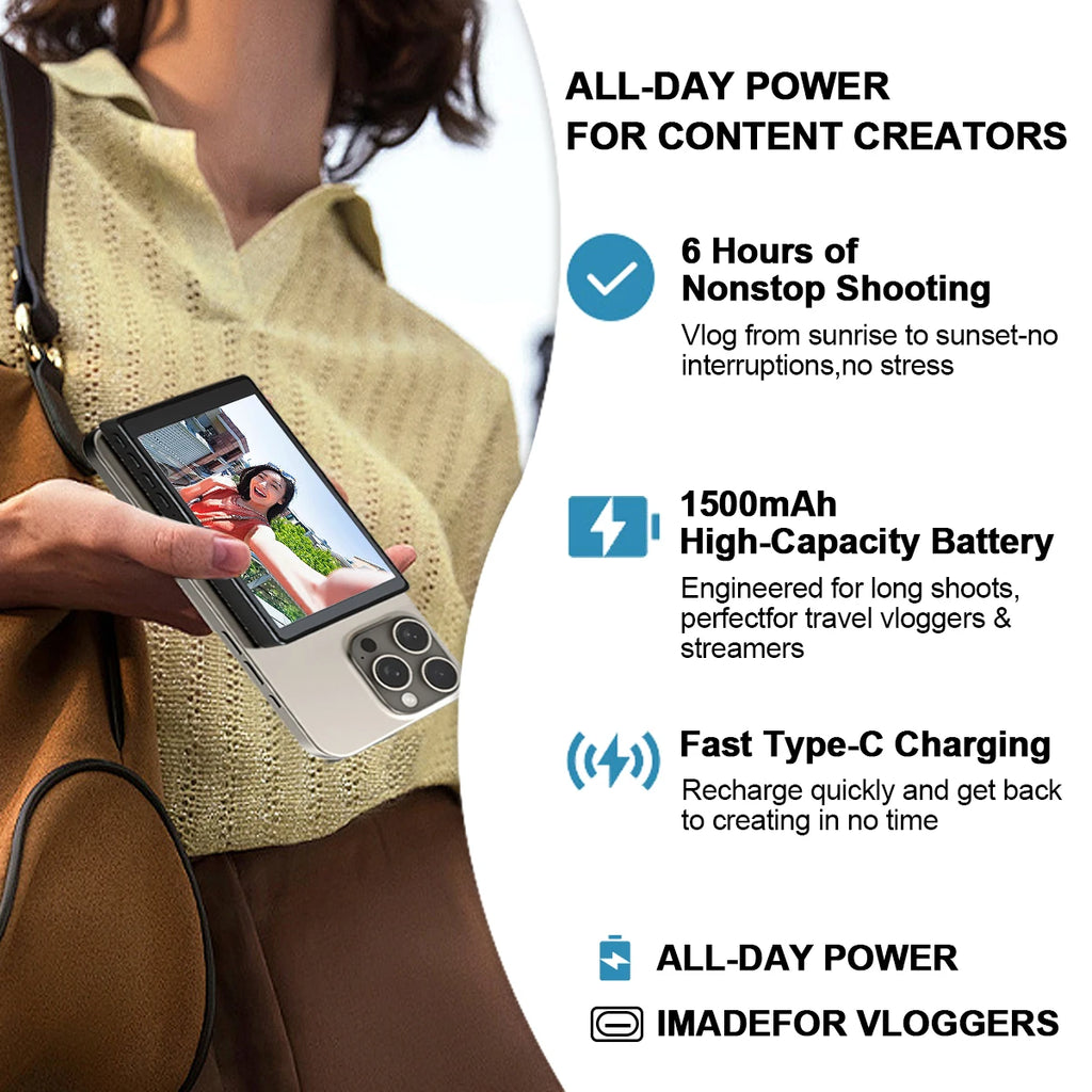 Wireless Selfie Monitor Screen,Magnetic 4K Selfie Monitor Screen  With Vlog Live Stream /Selfies ,For iPhone/Android