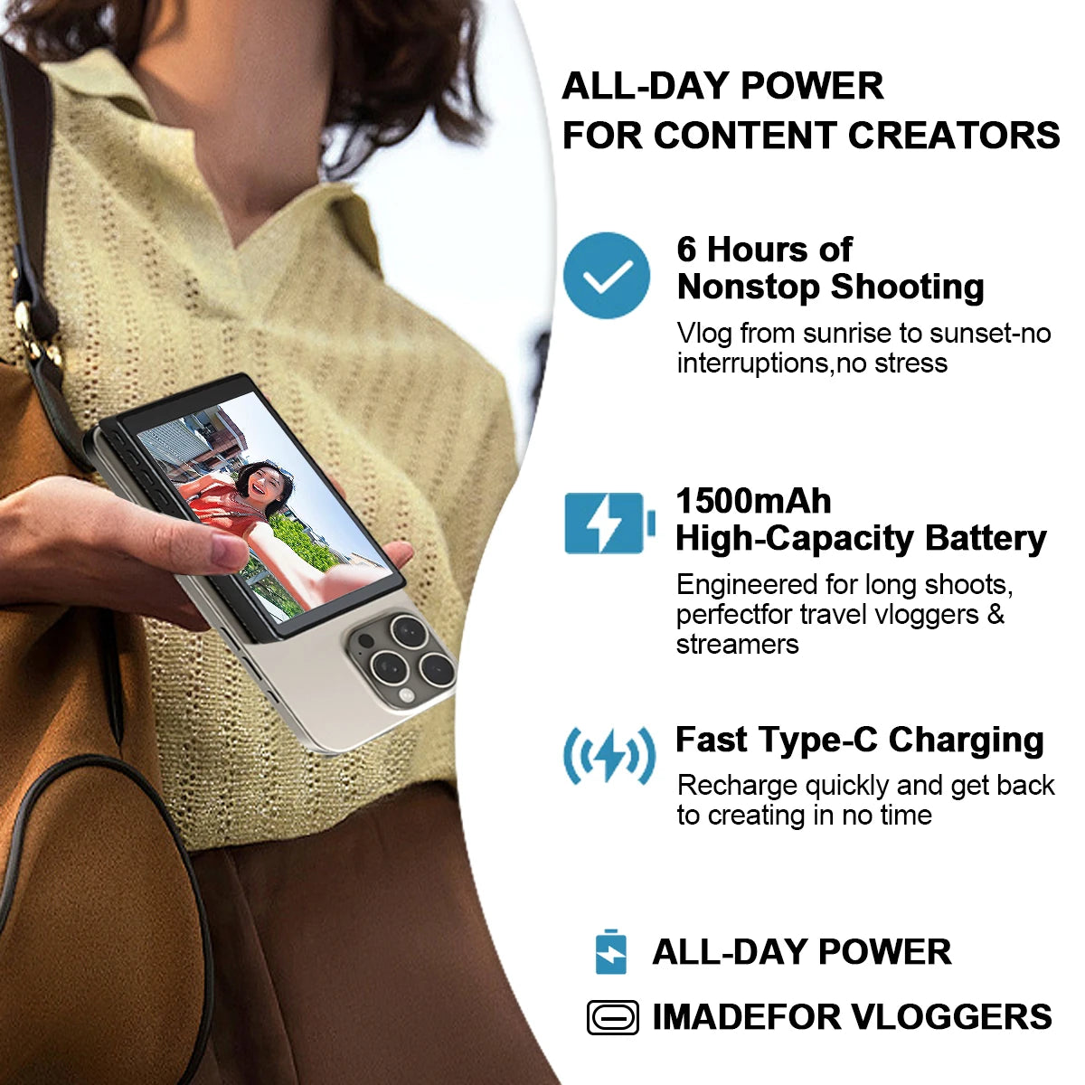 Wireless Selfie Monitor Screen,Magnetic 4K Selfie Monitor Screen  With Vlog Live Stream /Selfies ,For iPhone/Android
