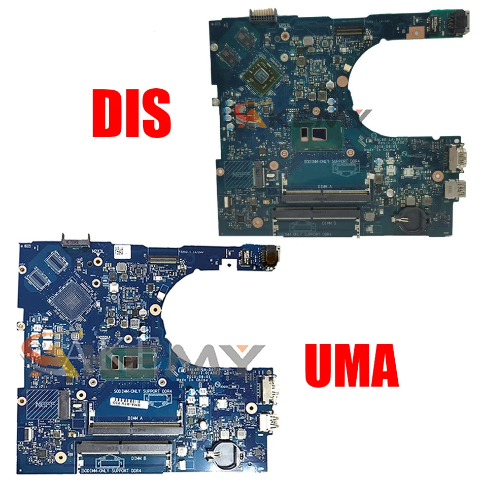 For Dell Inspiron 5566 Laptop Motherboard LA-D871P BAL60 CN-0J922J J922J CN-02PX9P i3 i5 i7-7th Gen CPU DDR4 Mainboard 5468