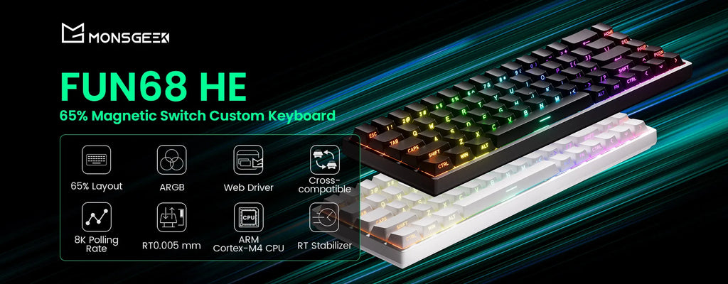 MonsGeek FUN68 HE Mechanical Keyboard 65% Magnetic Switch Rapid Trigger 0.005mm 8K ARGB Type-C/2.4g&BT Wireless Gaming Keyboard