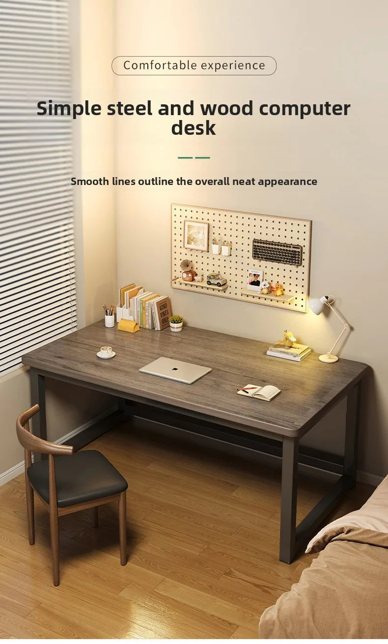 80/100/120/140/160cm Office Desk 15mm Wood Desktop Computer Table with Steel Frame Study Writing Desk for Home Office Workspace