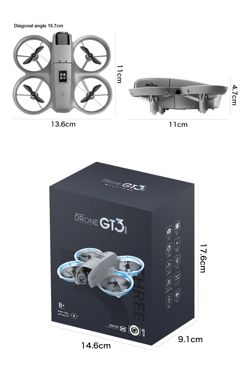 NEW Drone GT3 8K 4K Professional HD 180° ESC Dual Cameras Mini WIFI Dron Obstacle Avoidance FPV Foldable RC Quadcopter Toys UAV