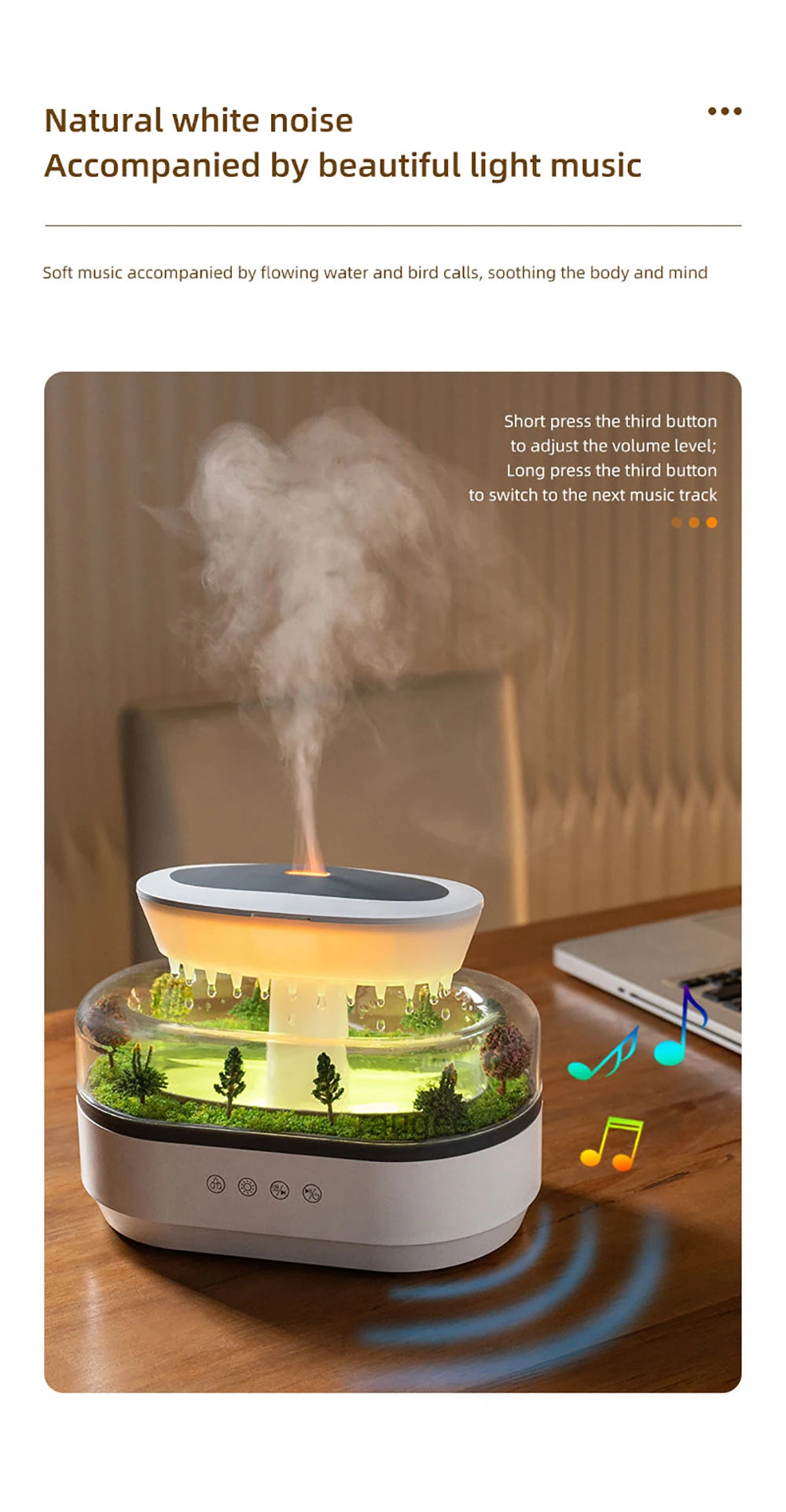 Humidifier Essential Oils Diffuser Raindrop Music Humidifier Home Fragrance Aromatherapy Diffuser Colorful Light Air Humidifier