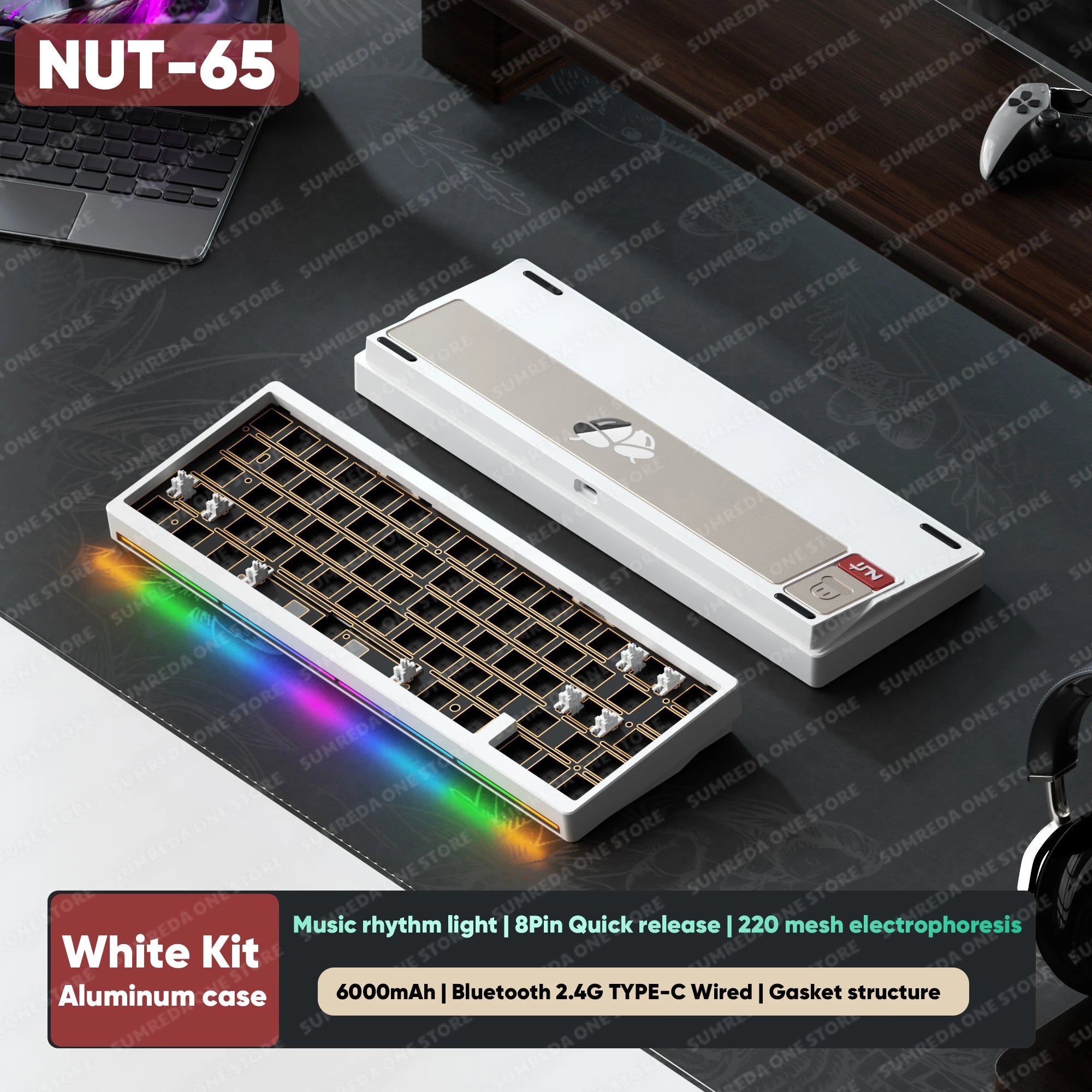 WEIKAV NUT65 Mechanical Keyboard Kit 68% layout Aluminium Gaming Keyboard BT 2.4G Wired Gasket RGB Quick Disassembling QMK/VIA
