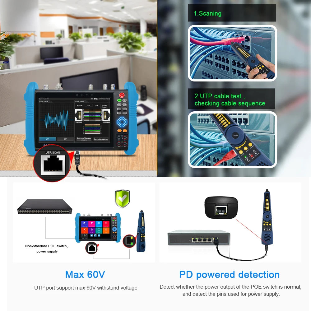 8K CCTV Tester IPC-9800CLMOVTADHS 8MP HD AHD TVI CVI SDI IP Tester 7-inch Touch Screen Monitor 8K Video Display Tester Monitor