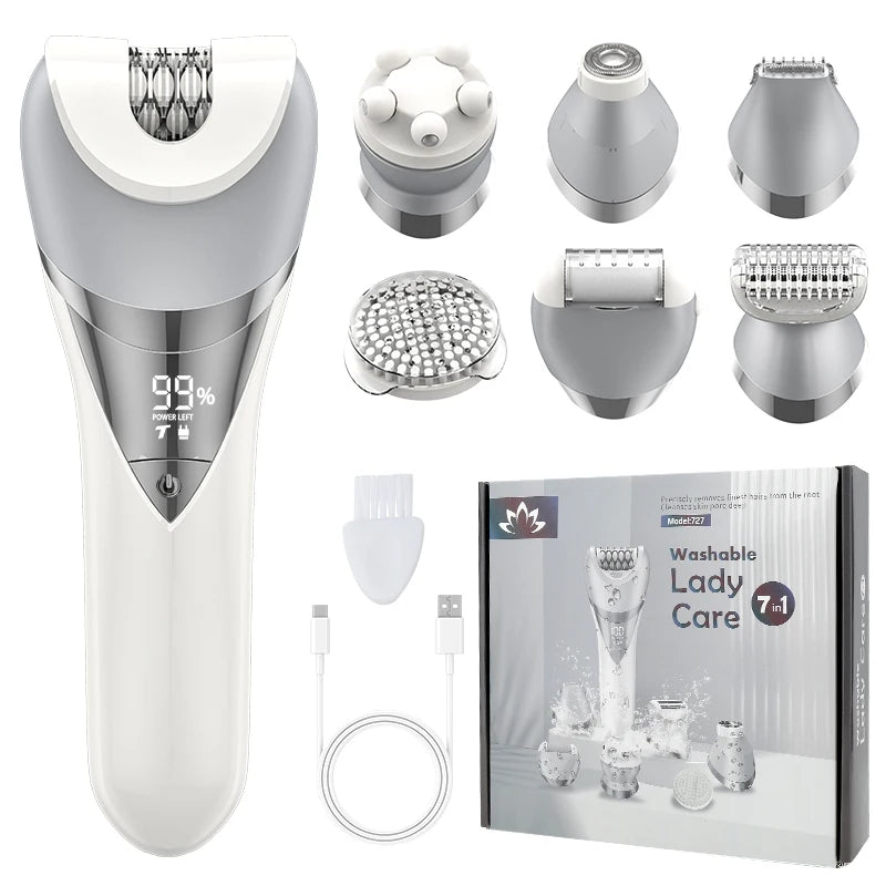 7in1 Electric Hair Removal for Women Bikini Trimmer Razor Massager Foot Callus Remover Waterproof Body Epilator Facial Razor