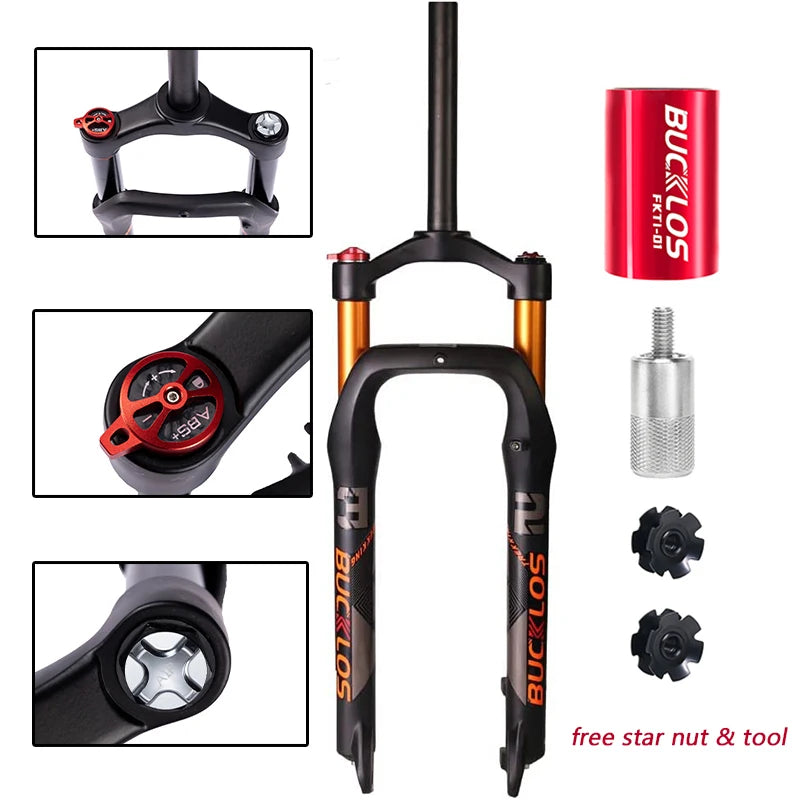 BUCKLOS 26*4.0 Snow Bike Fork Air Suspension Bicycle Fat Fork 4.0 Tire 9*135mm Mountain Bike Forks Beach E-Bike Forks
