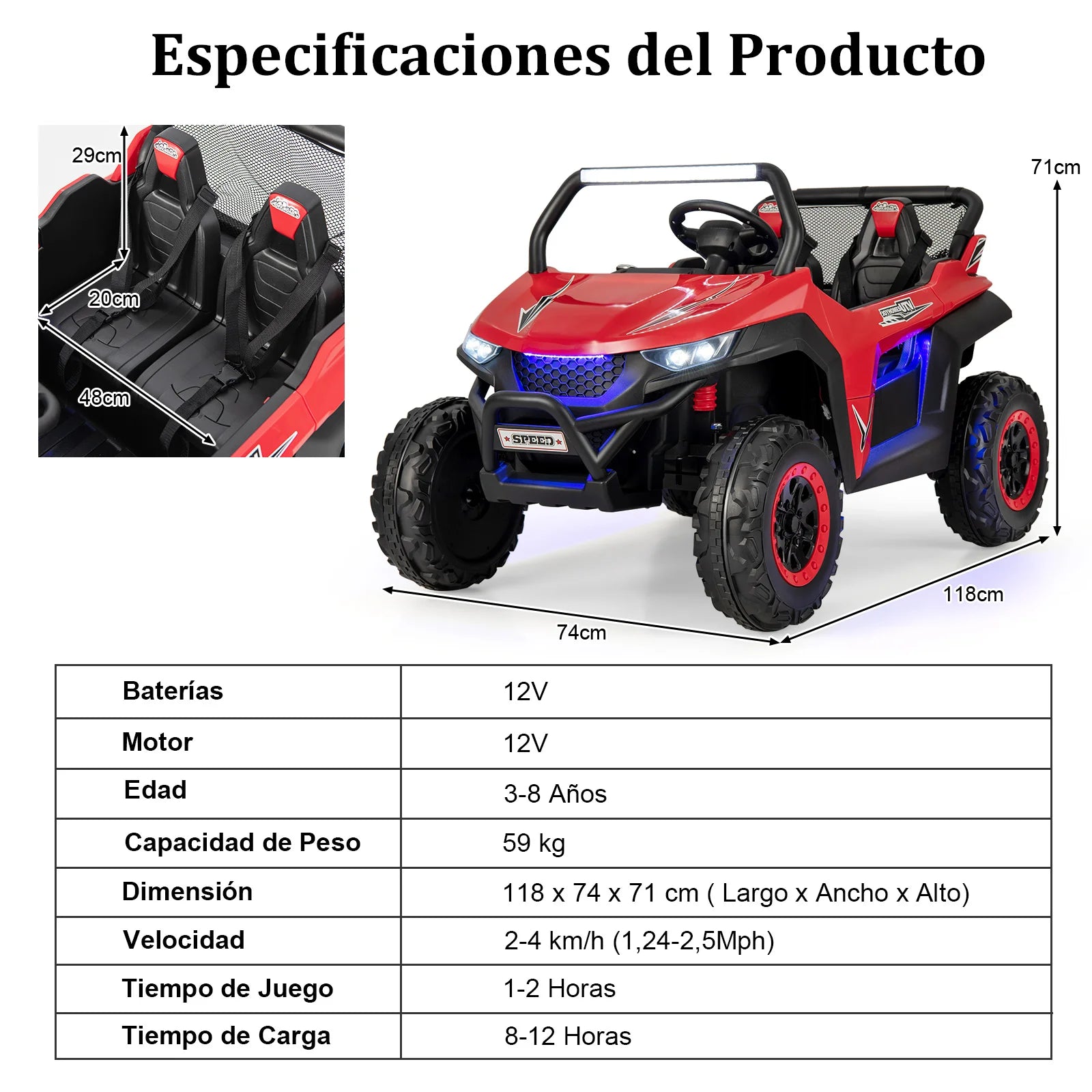 2-Seater Children's Car with 2.4G Remote Control, 12 V Children's UTV with Music and Headlight, Electric Car 2-4 km/h