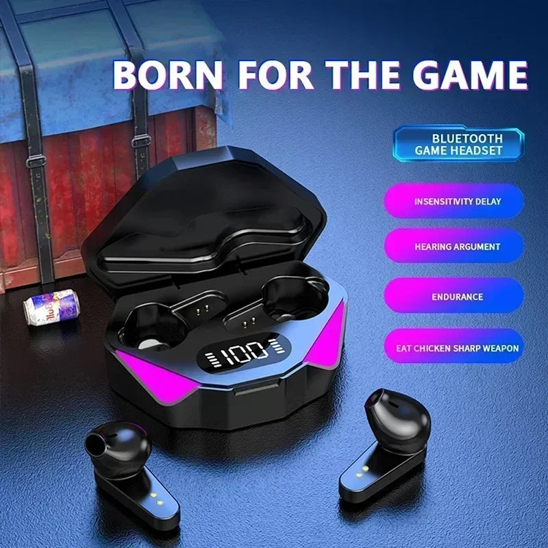 Gaming Earbuds Wireless Bluetooth 5.0 Earphones with Mic Bass Boosted 9D Stereo Sound Positioning HiFi Music Headset
