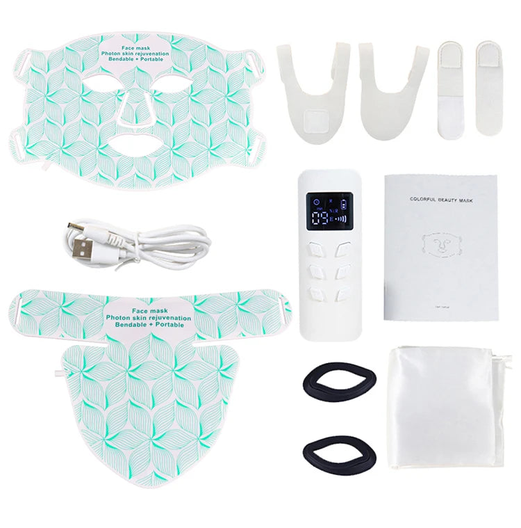 7 Colors + Infrared LED Face Mask and Neck Red Light Therapy Anti Aging Wrinkle Acne Pore Oil Control Skin Tighten Whiten