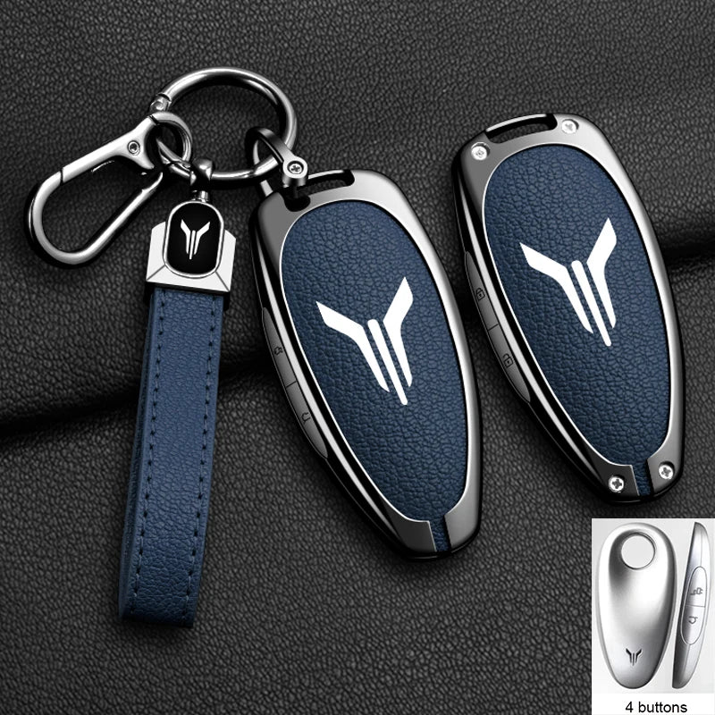 Car Key Case Cover Shell Fob For Voyah Free I-Land Dreamer 2021-2023 Keychain Auto Zinc Alloy Leather Key Protection Accessories
