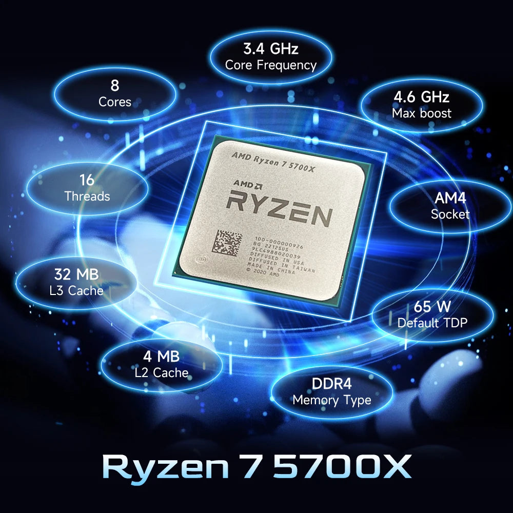 AMD Ryzen 7 5700X 8-Core 16-Thread 7NM 3.4GHz L3=32M Processor 65W Socket AM4 NEW R7 5700X Gaming CPU Processor DDR4 but without
