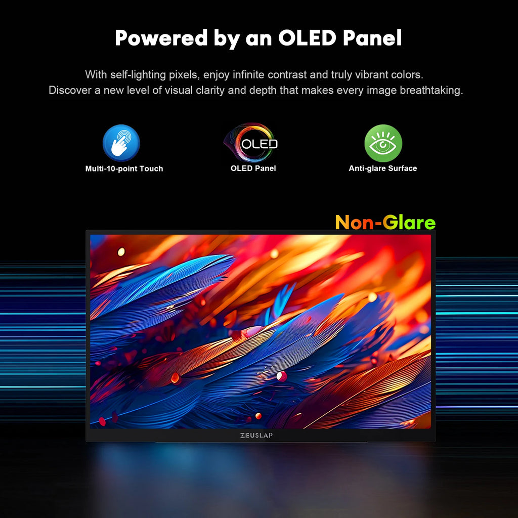 ZEUSLAP 13.3inch OLED Anti-glare Touch Portable Monitor for DeX Phone, Switch, PS5, Laptop PC Second Display with Kickstand