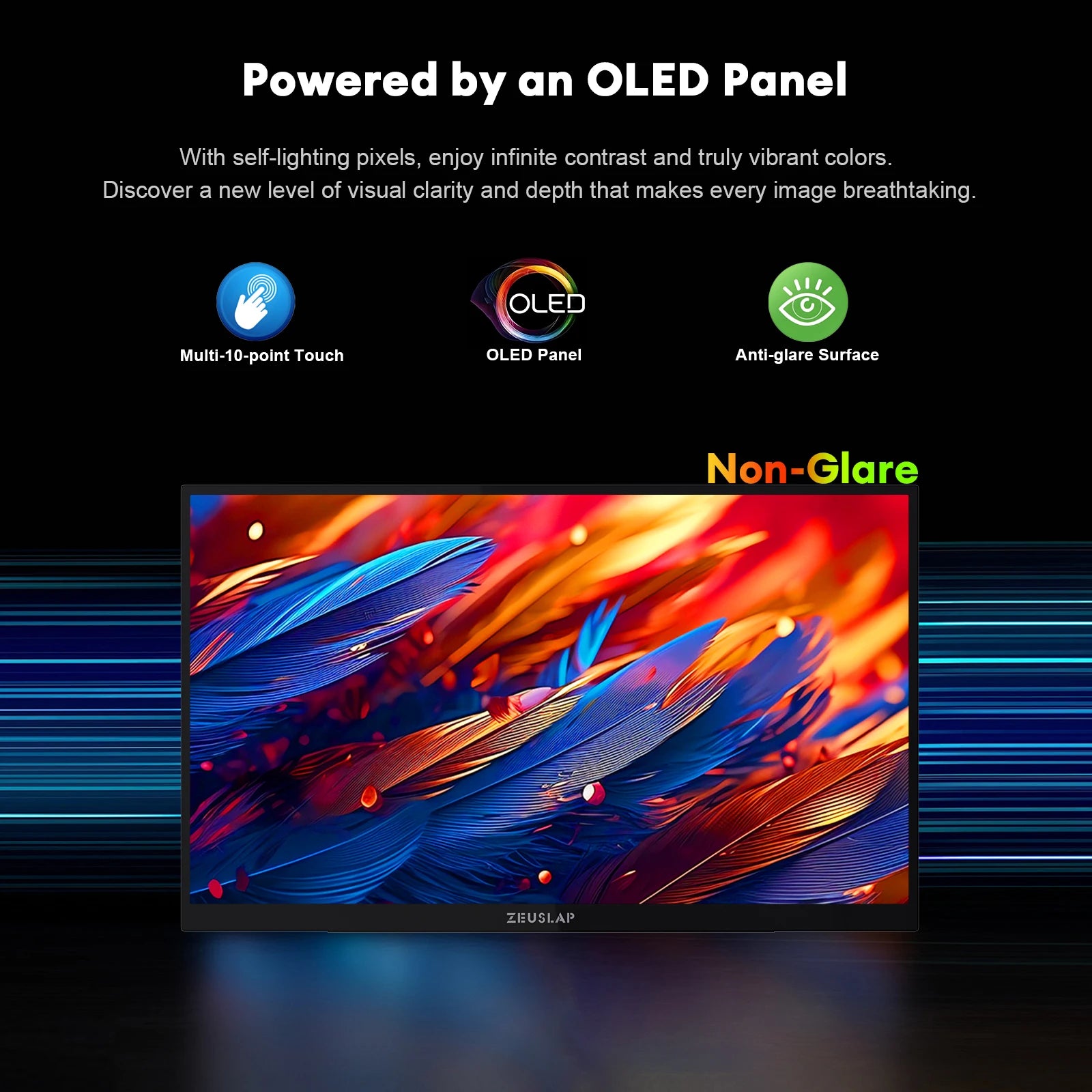ZEUSLAP 13.3inch OLED Anti-glare Touch Portable Monitor for DeX Phone, Switch, PS5, Laptop PC Second Display with Kickstand