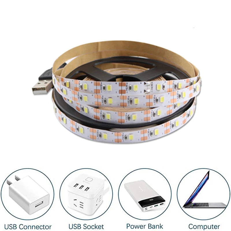 LED Strip Light USB DC 5V SMD 2835 With Controller LED Strip Lights Flexible Lamp Tape Ribbon TV Desktop Screen BackLight Diode