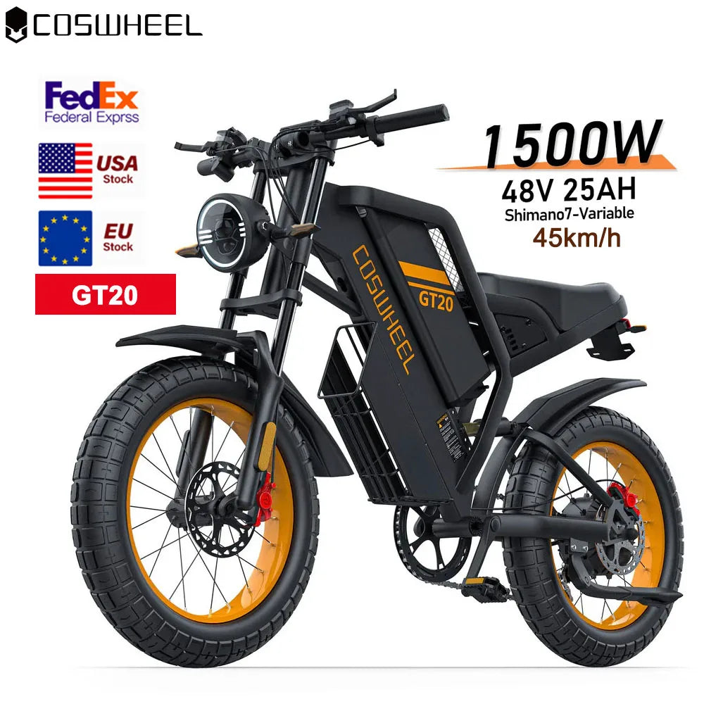 Coswheel Electric bike for Adult 2000W 60V Off-Road Motorcycle Mountain Bikes 20Inch Electric bike Fatbike Motorcycles ebike
