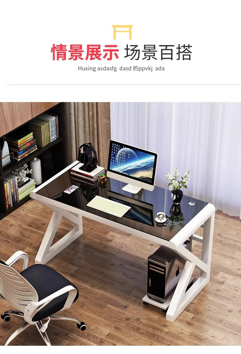 Desktop Computer Desk, Desk, Student Home, Bedroom Tempered Glass Gaming Table, Workbench