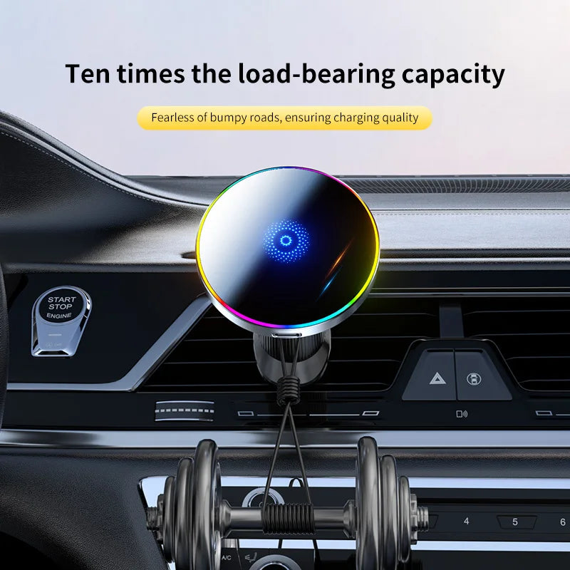 Car Magnetic Phone Holder Magnetic Wireless Car Charger Mount 15W Magnetic RGB LED Lights Magsafe Charger Base Accessories Phone