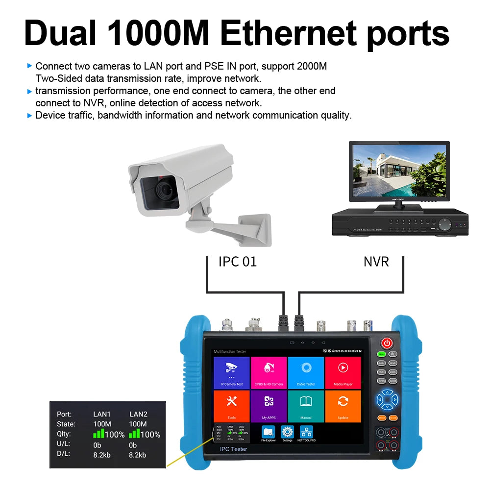 8K CCTV Tester IPC-9800CLMOVTADHS 8MP HD AHD TVI CVI SDI IP Tester 7-inch Touch Screen Monitor 8K Video Display Tester Monitor