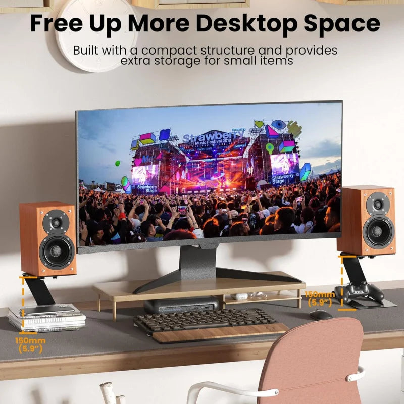 Desktop Speaker Stands 1 piece Carbon Steel Cantilevered Speaker Bracket with Vibration Absorption Pad for Computer Monitors
