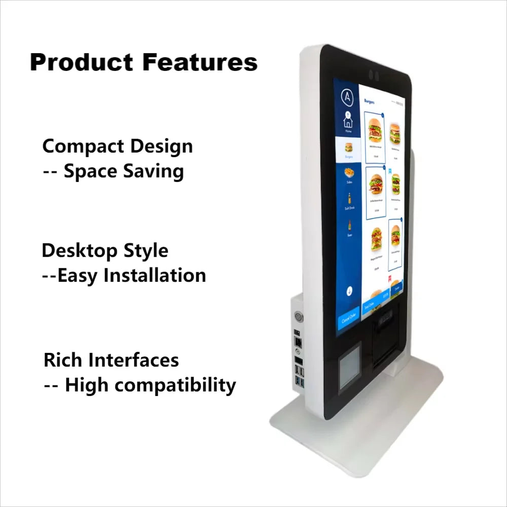 Desktop 15.6 Inch Touch Screen Kiosk Self Ordering Machine with 2D Scanner & 58mm Printer Foodcourt Unattended Payment Terminal