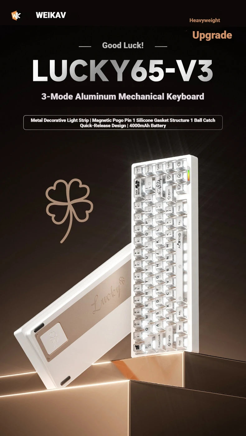 WEIKAV lucky65 V3 Gaming Keyboard Wireless Aluminum Alloy RGB Tri-mode Bluetooth Mechanical Keyboard CNC Gasket Quick Release