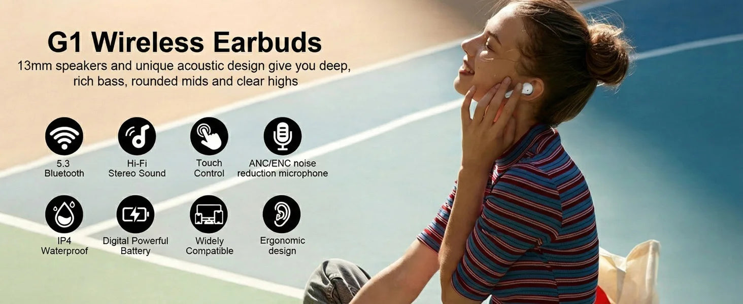 ANC ENC Wireless Earbuds HiFi Stereo Sound Bluetooth 5.4 Gaming Headphones Sport Noise Cancelling Earphones for gym running