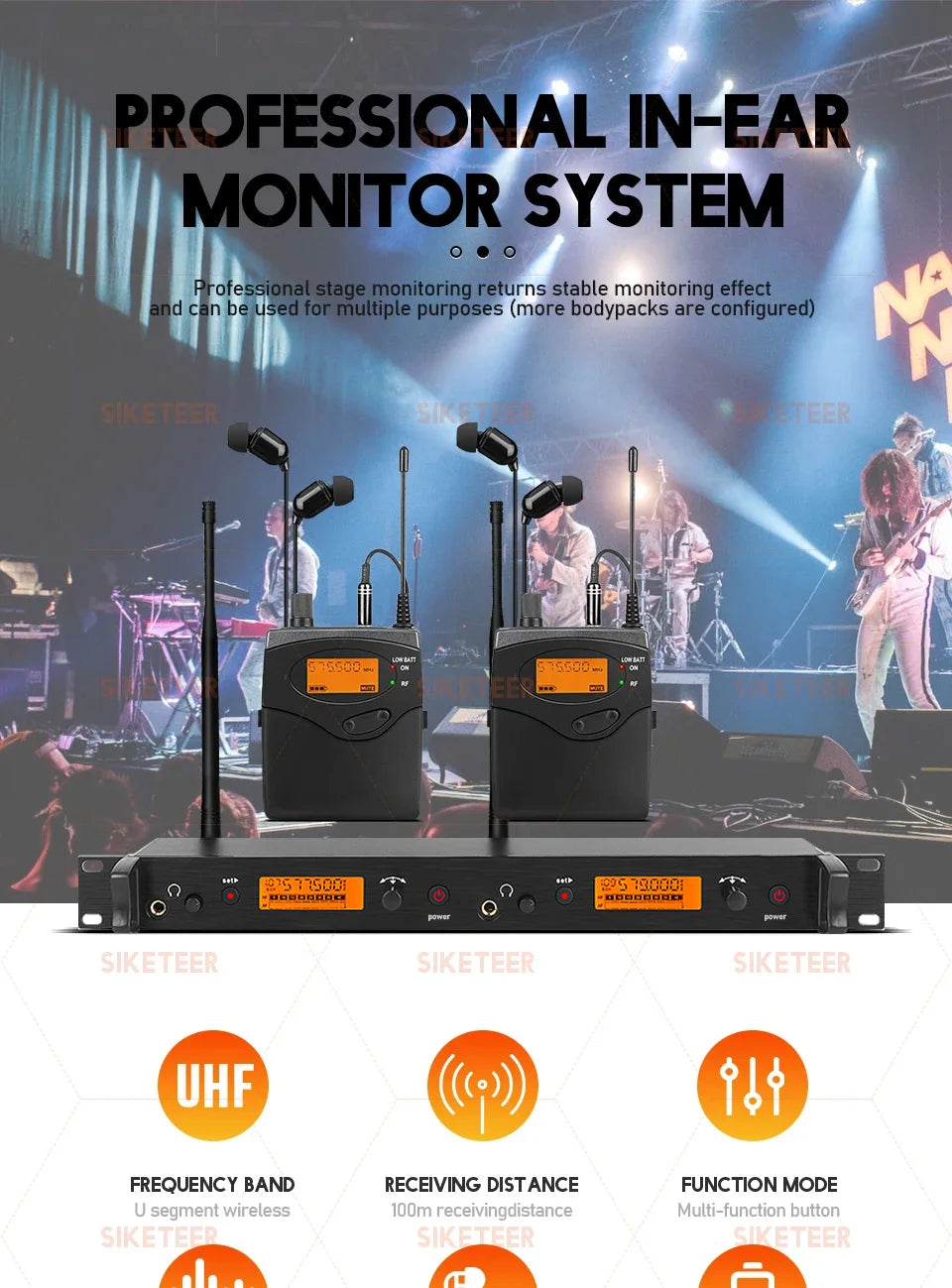 Professional In-Ear Monitor System 2-Channel Multi-Bodypack Monitor with In-Ear Wireless Monitor for Stage DJ Dedicated  EM-2050