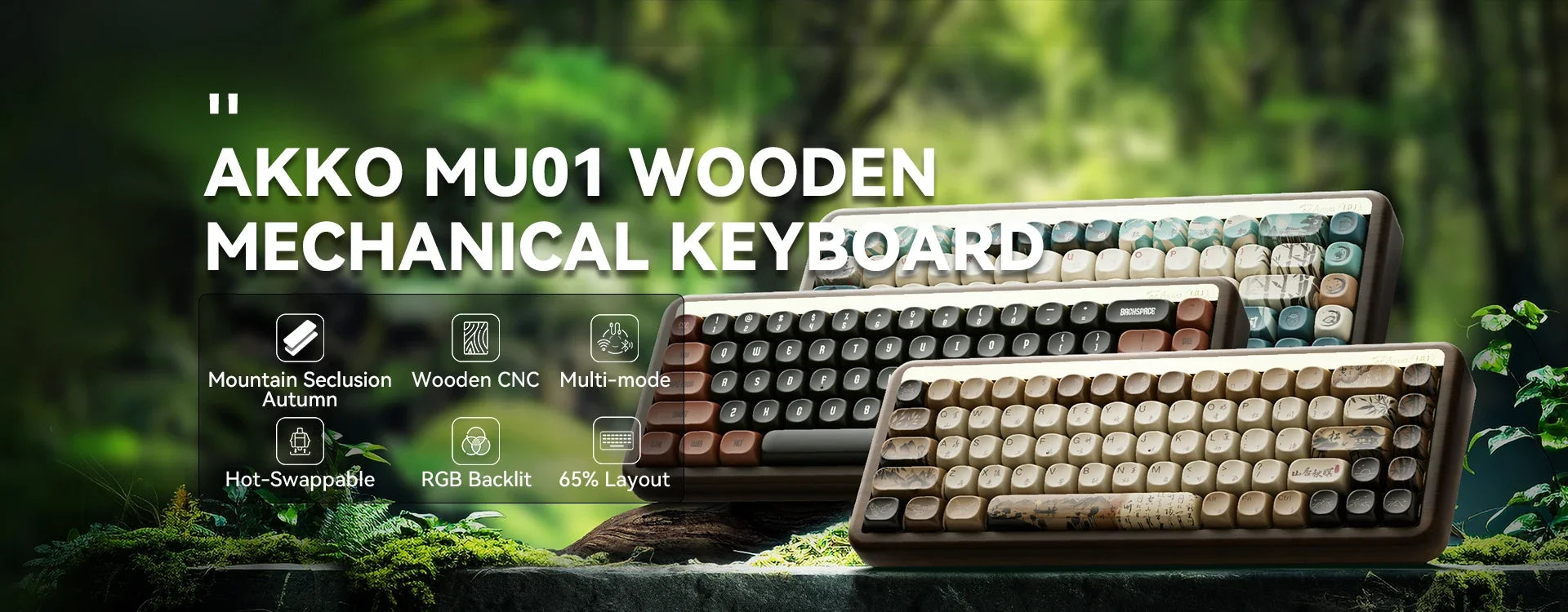 MU01/2 68key Wooden Mechanical Keyboard MOA Profile Custom RGB Hot-swappable BT 5.0/2.4G Wireless & Type-C Wired Gaming Keyboard
