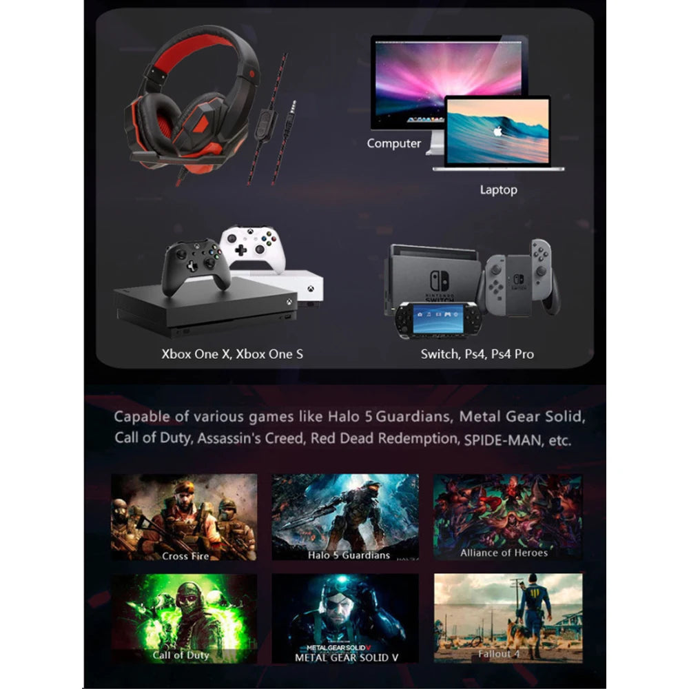 3.5mm Wired Gaming Headphones With Microphone 120° Adjustable PC Bass Stereo Gamer Headset For PS4 PS5 Xbox Smartphone Laptop