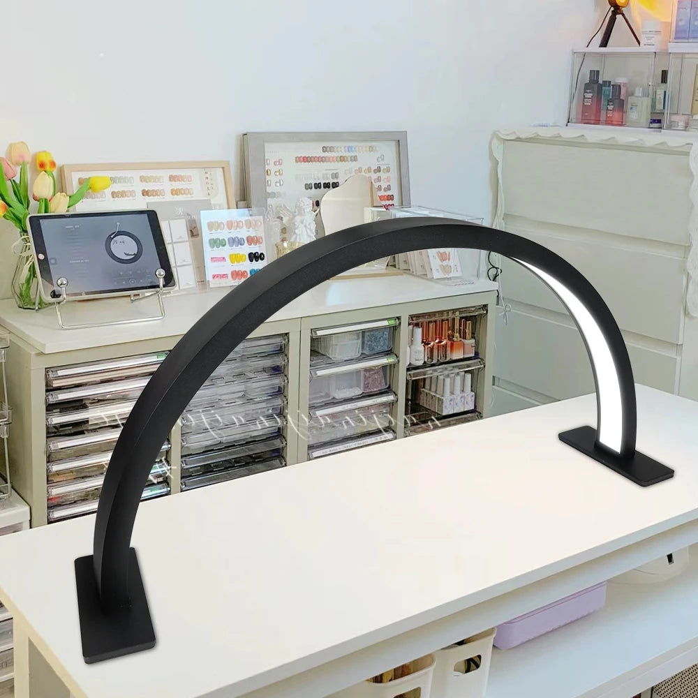 30in Nail Desk Lamp 39W 364Leds Light for Nails Aluminum Alloy Dimmable 3000K-6500K Half Moon Lamp for Lash Extensions Skincare