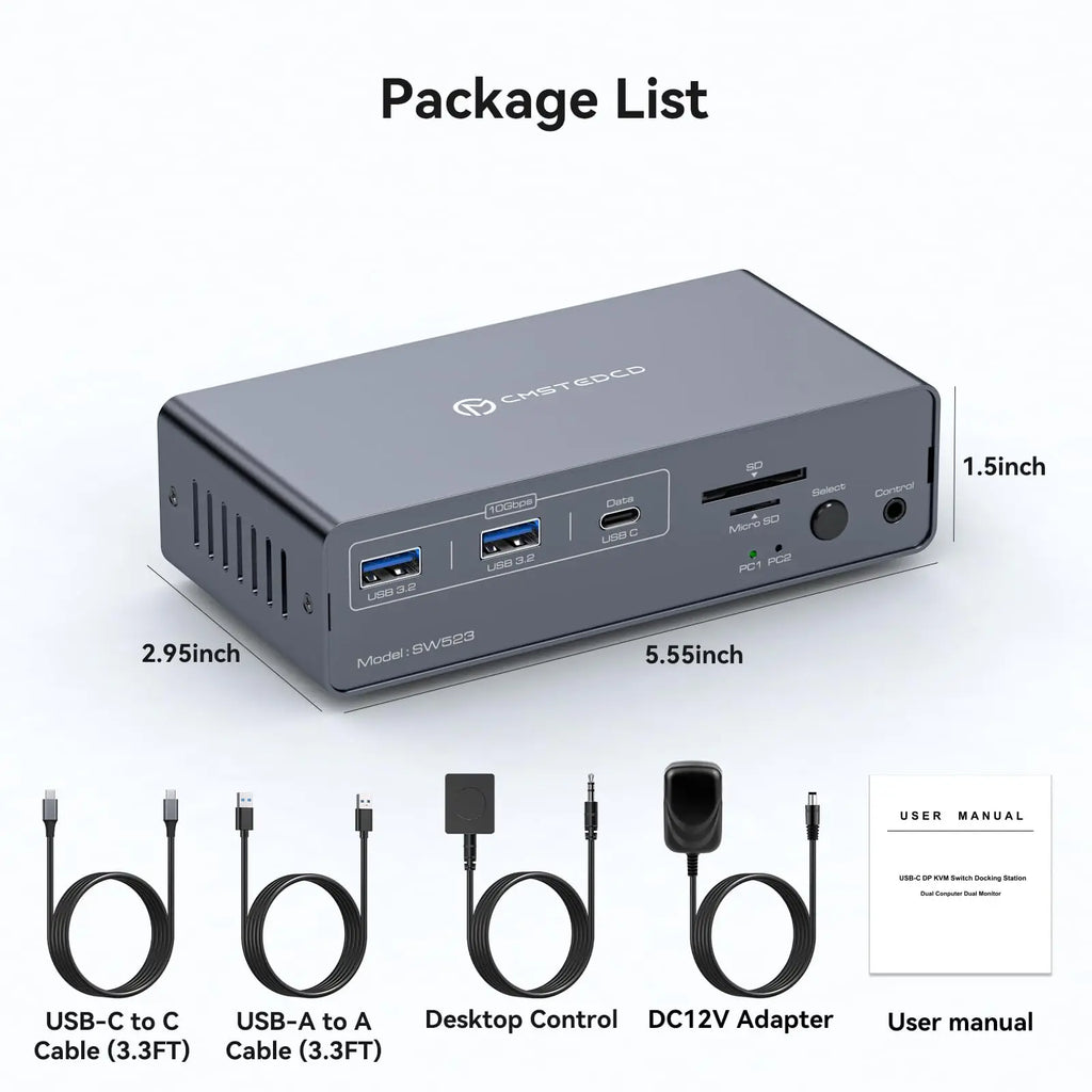 HDMI Displayport USB C Docking Station Dual Monitor for Laptop & Desktop (13-in-1) MST DP1.4 4K@120Hz+HDMI2.0 4K@60Hz,10Gbp data