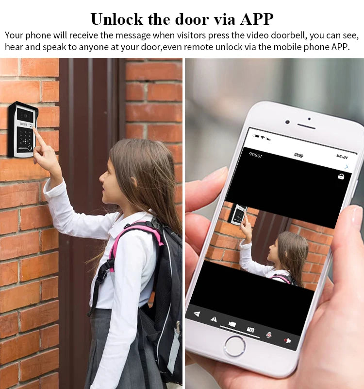 9Inch TFT Monitor  Wired WIFI IP Doorbell Rifd Card/Password  Acess Control Video Door Phone Intercom Visual Peephole Viewer