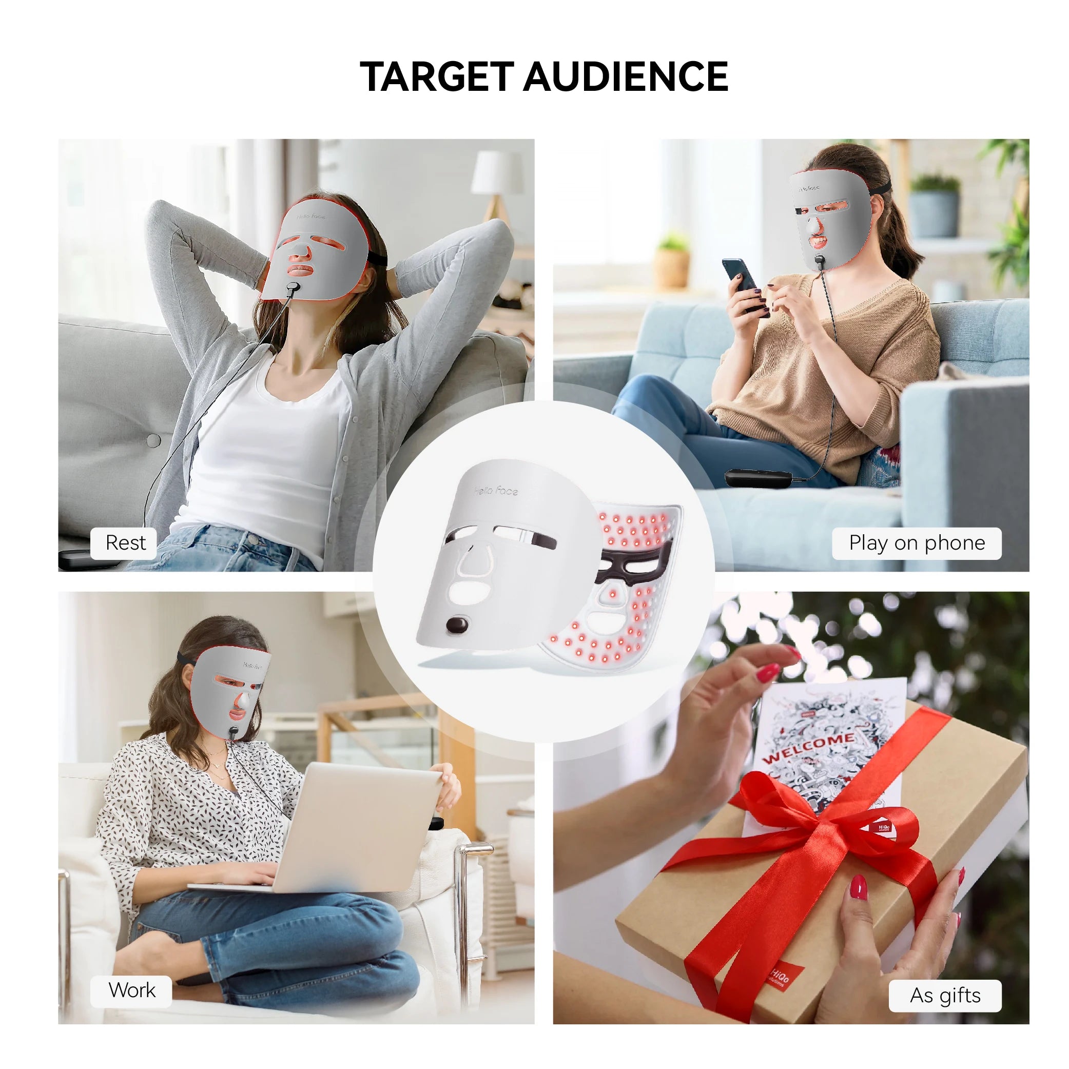 Hello face Near-infrared LED Light Therapy Face Mask 510K M500 with 3000mAh Battery Portable Lightweight Skin-Friendly Mask