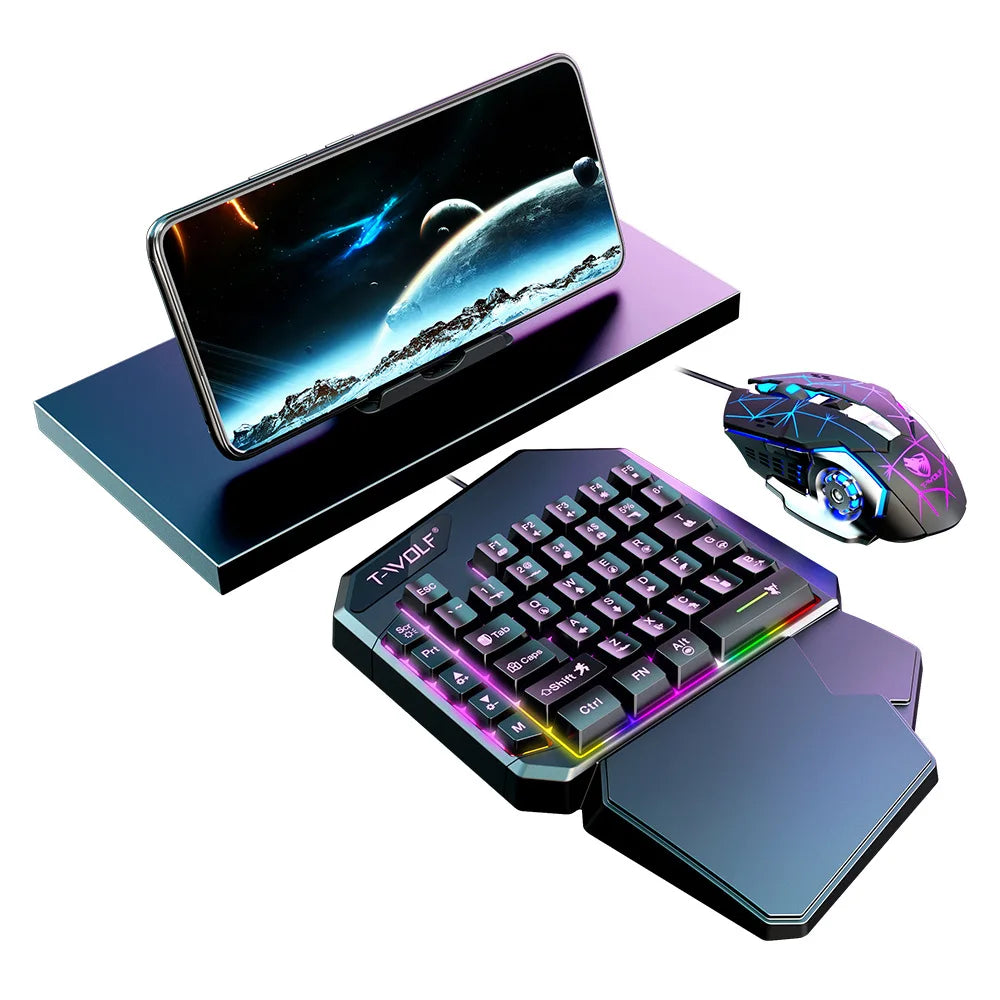 Mechanical Gaming Keyboard Kit 5 In 1 Set One Hand Keyboard 5D Mechanical Gamer Mouse Converter Mobile Game Pro Converter