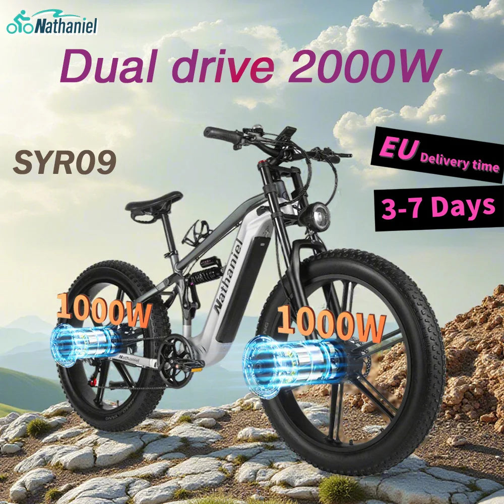 Nathaniel 2000W E-Bike SYR09 Dual Drive 26x4.0 Fat Tire 48V20AH Battery E-Mountain Bike Outdoor Sports All-Terrain Electric Bike