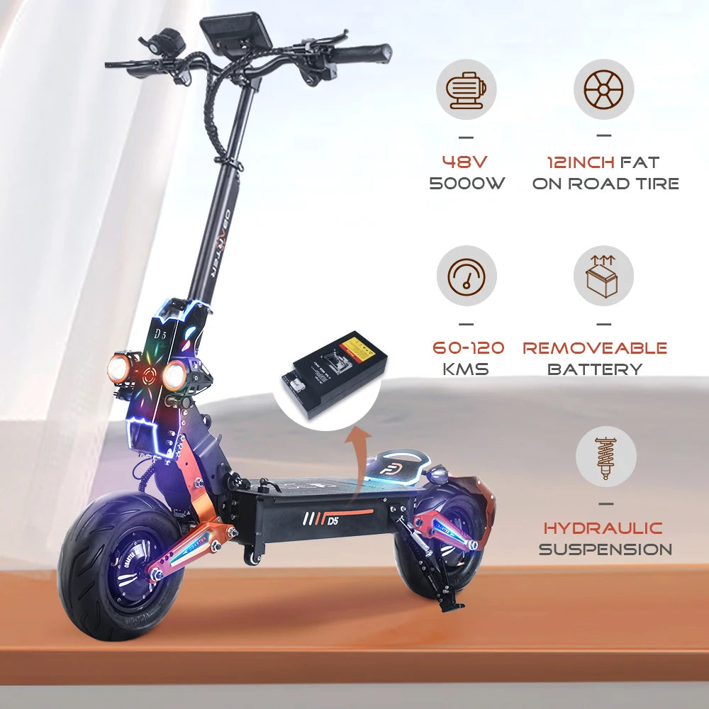 D5 scooter with Removable Battery Fast Speed 70kmh Obarter Electric Scooter Long Range 12 inch Tire 48V 5000W Scooter