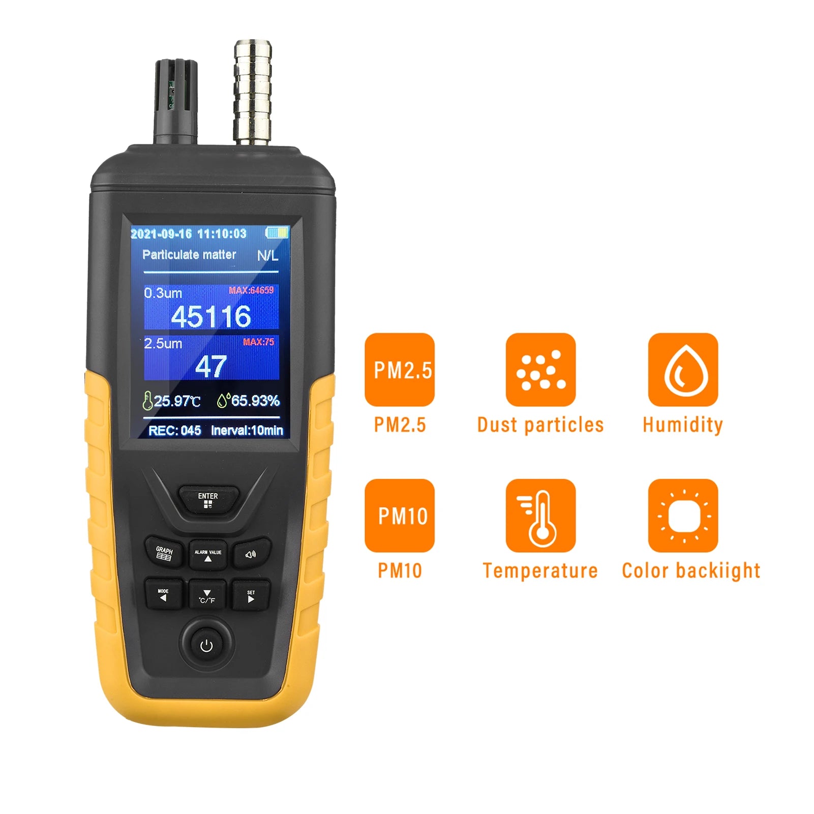 Dust Particle Counter Air Quality Monitor TC-8100 High Sensitivity 3-channel Pm0.3/2.5/10um Temperature and Humidity Monitor