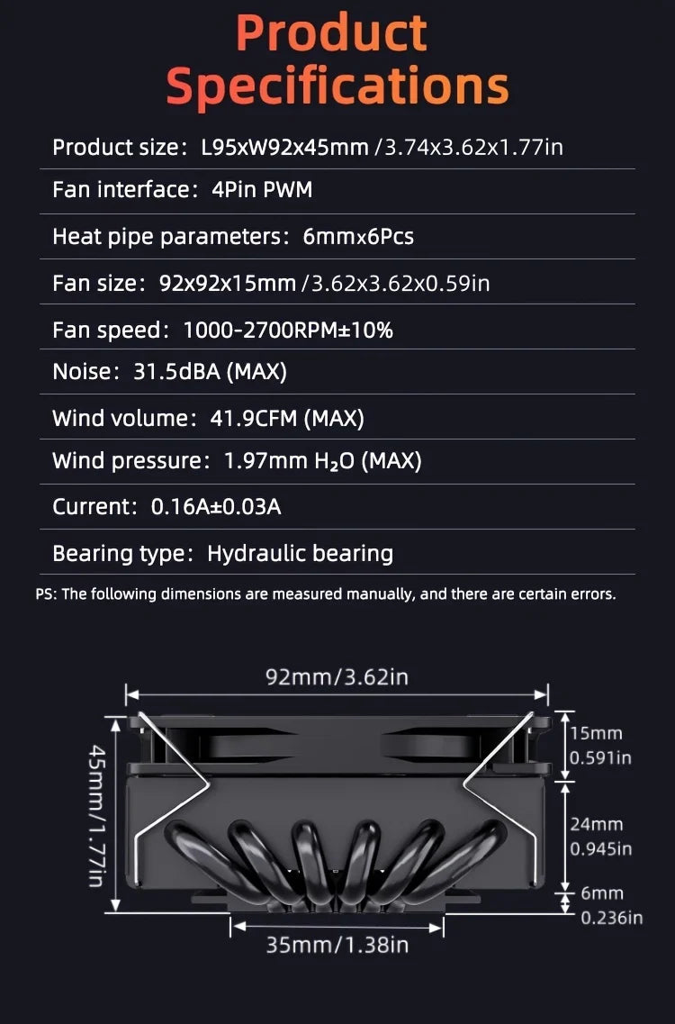 TEUCER 4.5cm Low Profile CPU Air Cooler High Performance 6 Heat Pipes for Intel LGA 1700 115X/AM4 AM5 ITX Gaming CPU Radiator
