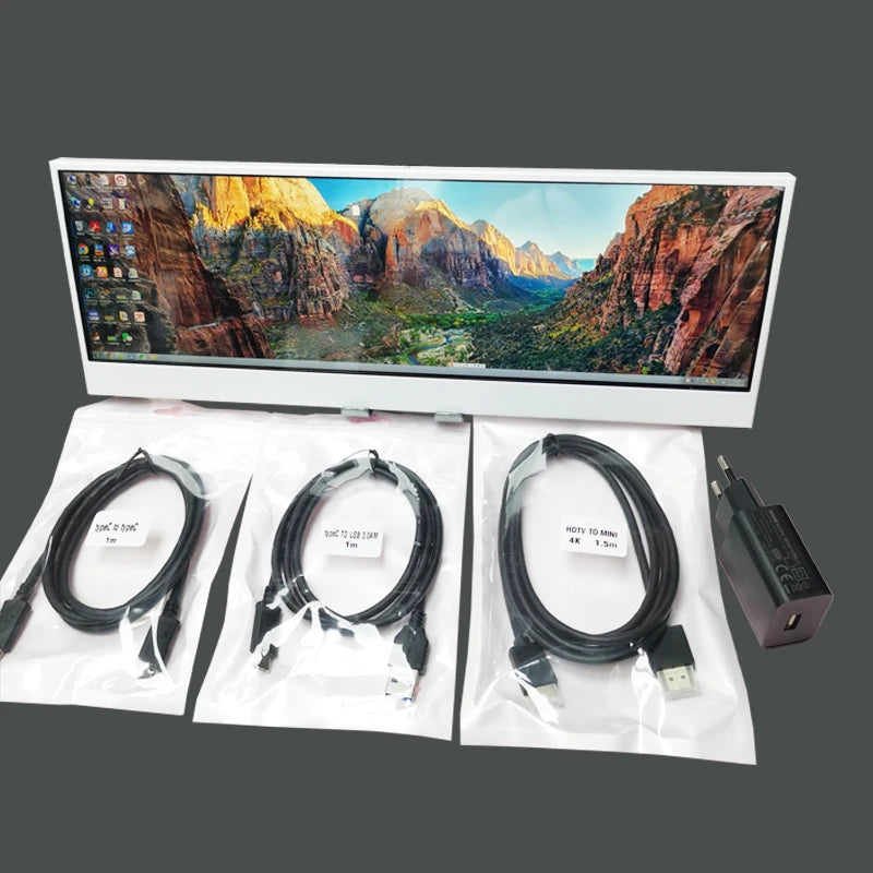 14 Inch Strip Touch Monitor, 4K3840X1100IPS, Game Console, Industrial Control Screen, WIN Raspberry Pi Android Phone, Type-c