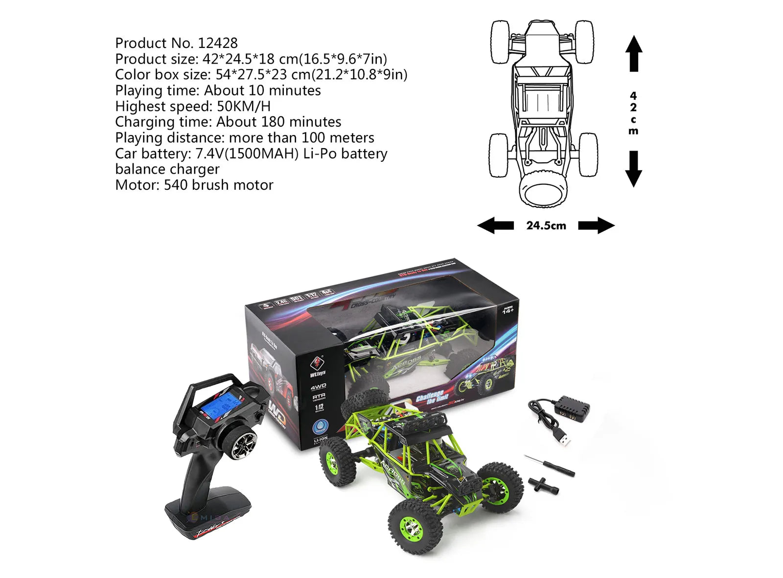 New WLtoys 12428 Pro 1:12 4WD RC Racing Car High Speed Off-Road Remote Control Climbing Truck LED Light Buggy Boy Toys Kids Gift