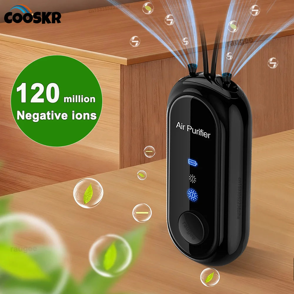 Air Purifier Negative Ion Generator Mini Hanging Neck Air Purifier Portable Air Freshener for Car Home Smoke PM2.5 Virus Remover
