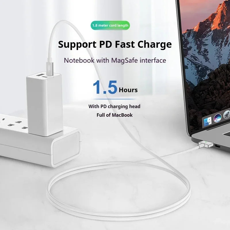 USB-C to MagSafe 2 T-tip Braided Charging Cable for MacBook Air/Pro, Fast Magnetic Charger Cord Compatible with 45W 60W 85W