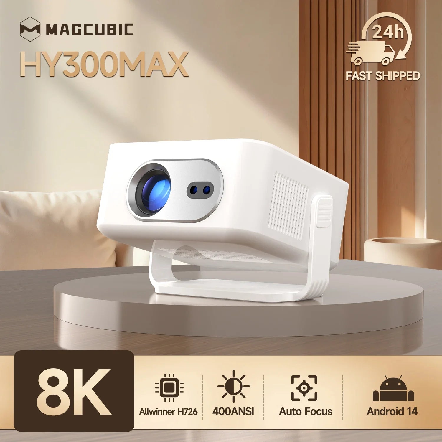 Magcubic Android 14 Auto Focus HY300MAX Portable Projector 400ANSI WiFi6 Projector Support 8K Full HD Home Outdoor Cinema HY300