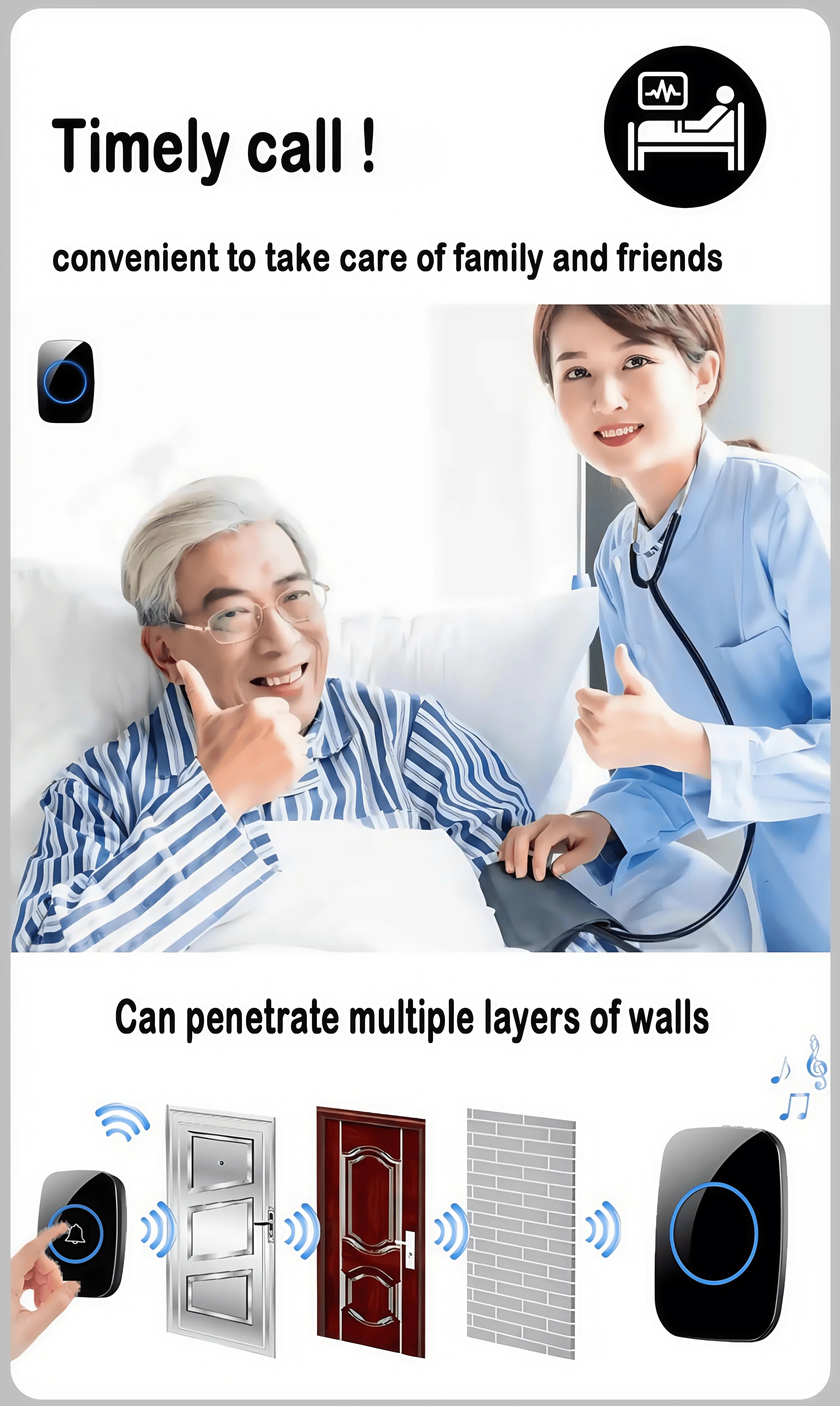 Smart Wireless Doorbell – Waterproof, 150M Range, Battery-Powered, Long-Distance Chime, Easy Installation for Home & Office