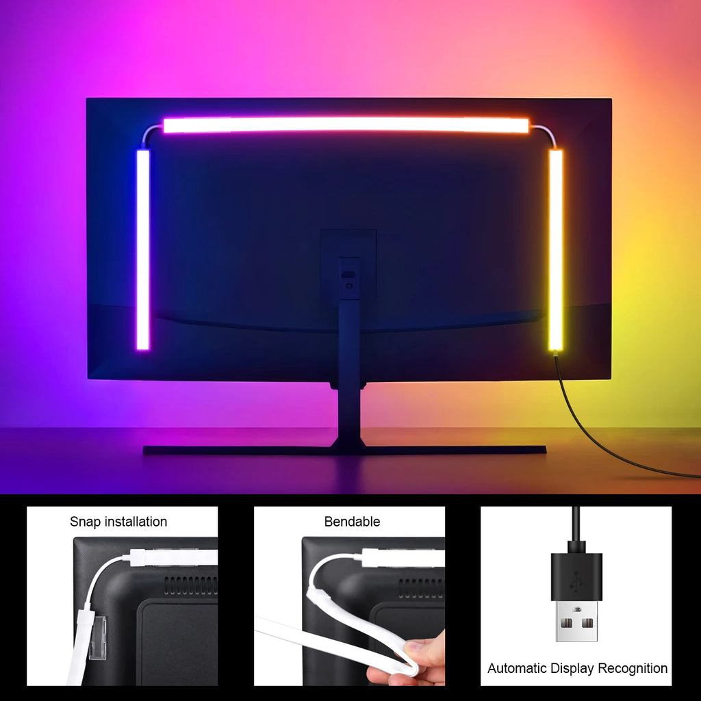 Smart Computer Monitor Sync Ambient USB LED Light Strip RGBIC PC Display Screen Backlight Gaming Decor Support Window/OS System