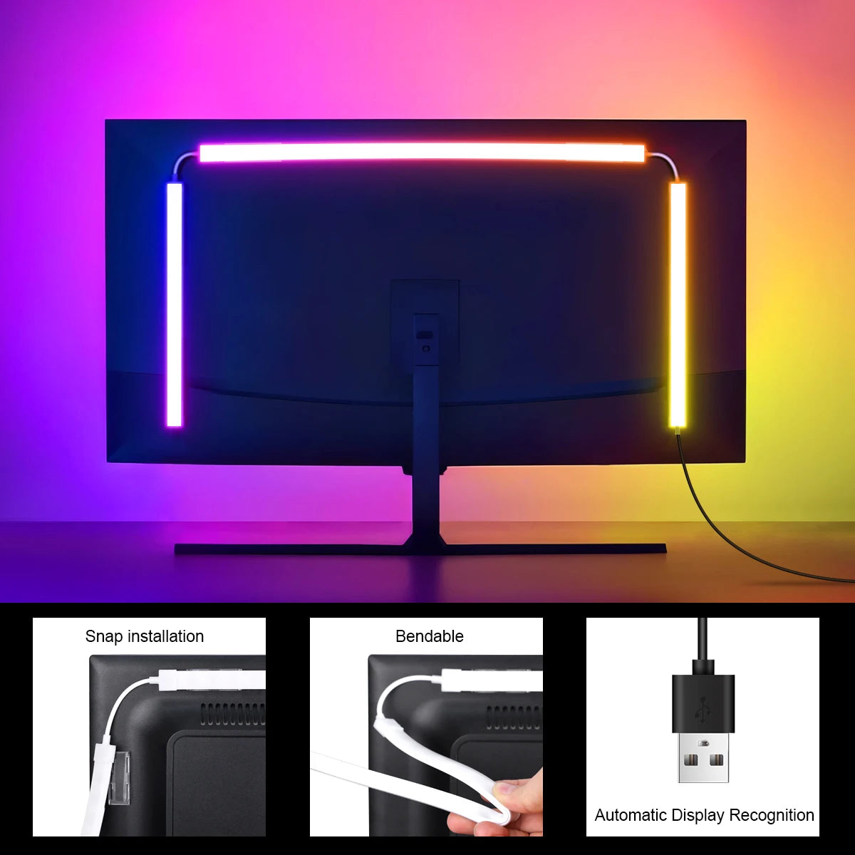 Smart Computer Monitor Sync Ambient USB LED Light Strip RGBIC PC Display Screen Backlight Gaming Decor Support Window/OS System