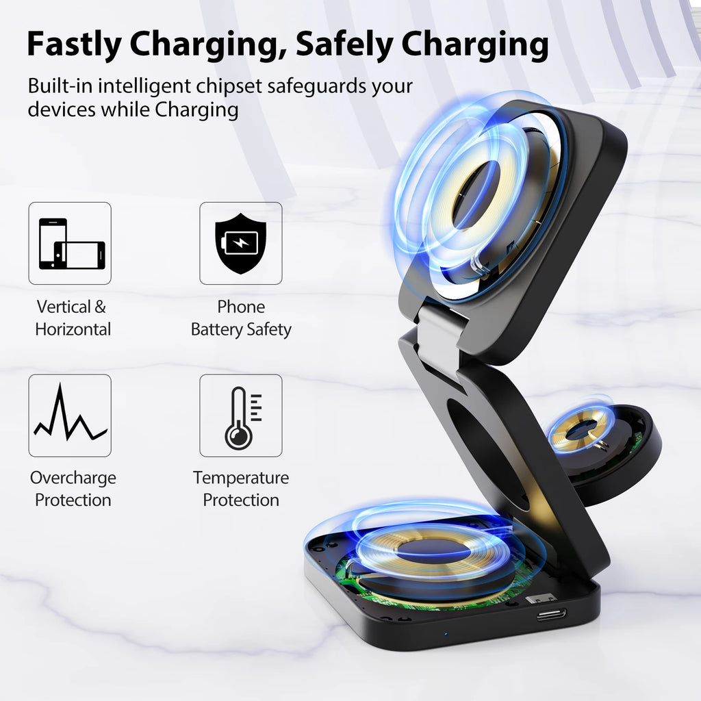 KUXIU X55 Magsafe Wireless Charging Station for iPhone 17 16 15 14 13 12 Pro/Max,5W for iWatch, AirPods,Foldable Phone Hold