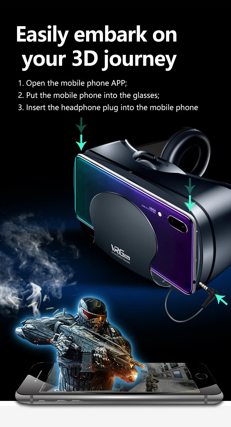 VRG Pro Viar VR Glasses 3D Virtual Reality Headset Helmet Goggles Device Lenses For Smartphone Phone Smart Hedset Gogle Children